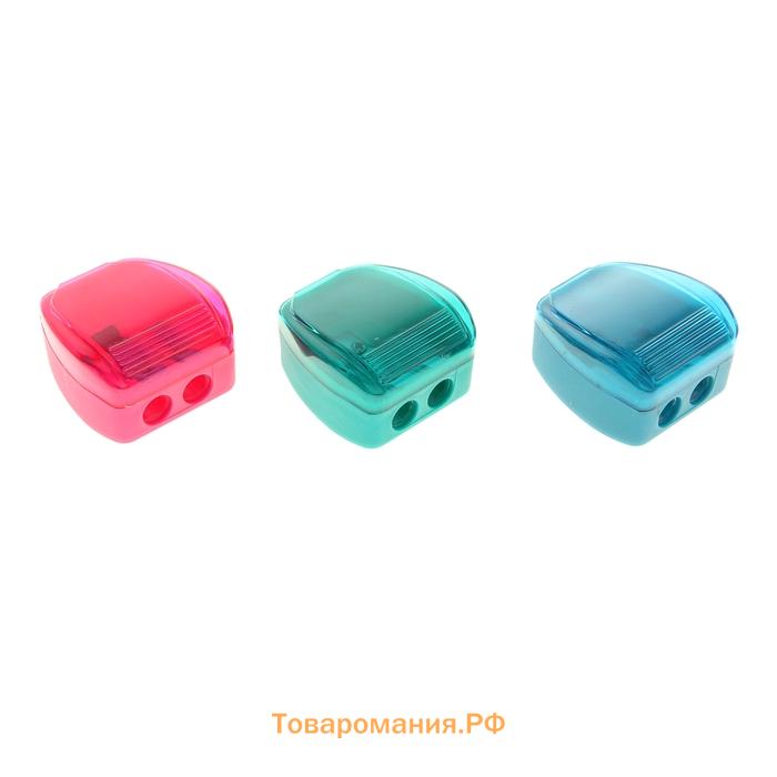 Точилка ErichKrause Duo, 2 отверстия, с контейнером, отверстия диаметром 8 мм, МИКС