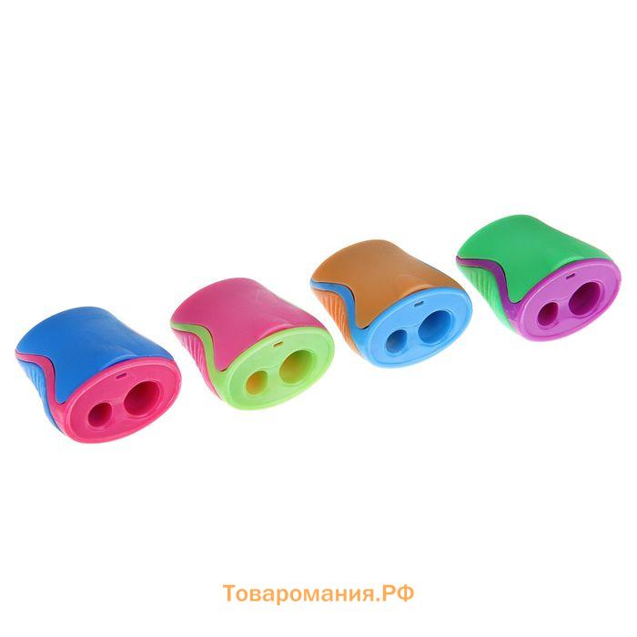 Точилка «Классика», 2 отверстия, с контейнером, корпус МИКС