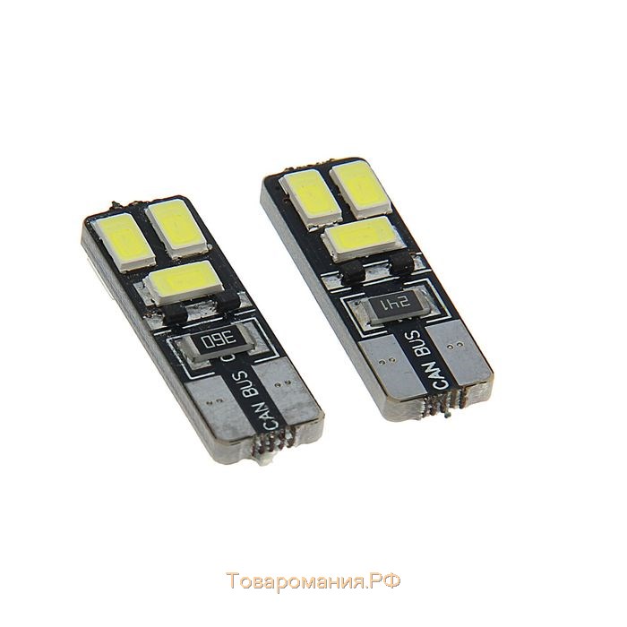 Автолампа светодиодная TORSO, T10 W5W, 12 В, 6 SMD-5630, 3 Вт, с обманкой, набор 2 шт