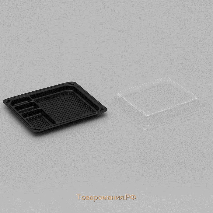 Контейнер с крышкой одноразовый для суши Л-18, 18,4×16,2×3,8 см, внутренний 16×13,7×3,6 см, 770 мл, цвет чёрный