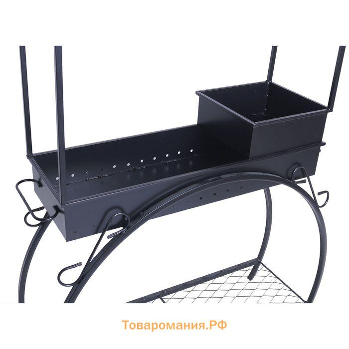 Мангал кованый, 90×32×202 см, 35 кг, толщина металла 2.5 мм, с дровяником и крышей