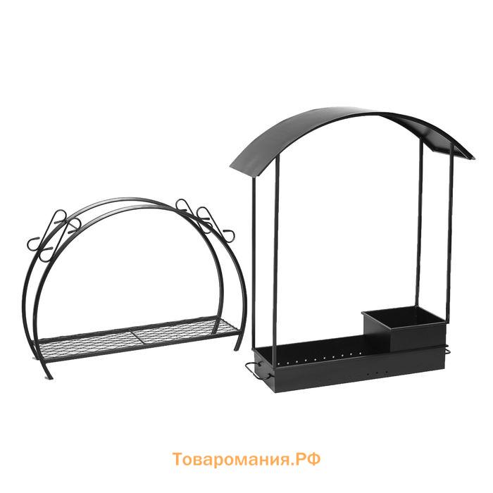 Мангал кованый, 90×32×202 см, 35 кг, толщина металла 2.5 мм, с дровяником и крышей