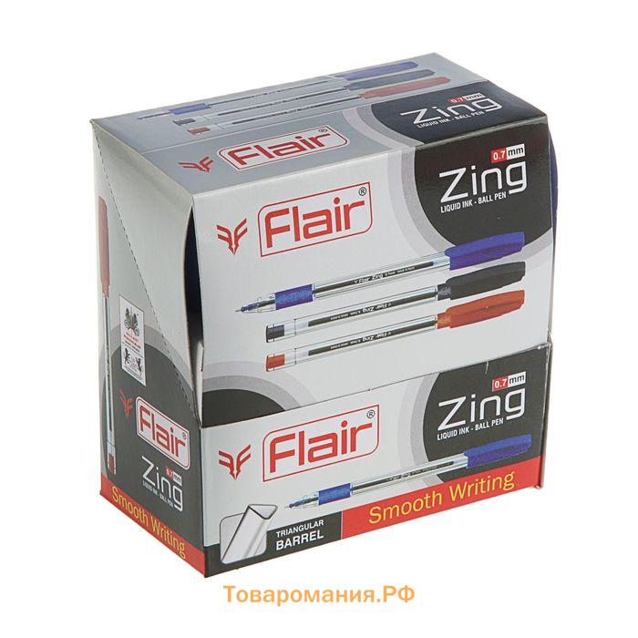 Ручка шариковая Flair Zing, узел-игла 0.7 мм, масляная основа, резиновый упор, треугольный корпус, синий