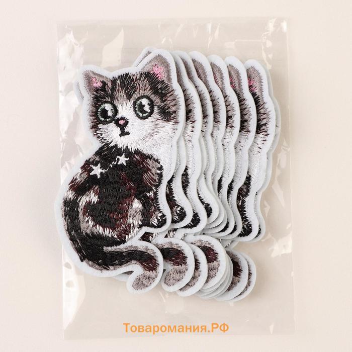 Термоаппликация «Кошка», 9.7×4.5 см, фасовка 10 шт., серая