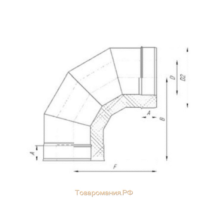 Сэндвич-Отвод 90°, d 130 × 200 мм, нерж/оцинк, 1.0 мм/0.5 мм