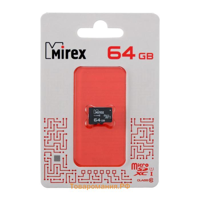 Карта памяти Mirex microSD, 64 Гб, SDXC, UHS-I, класс 10