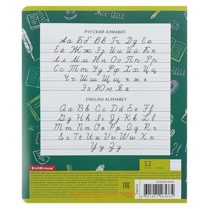 Тетрадь 12 листов в линейку ErichKrause «К доске!», обложка мелованный картон, блок офсет, белизна 100%, с принтом