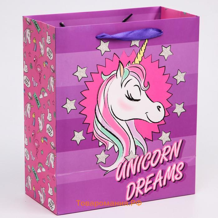 Пакет ламинированный вертикальный, 23 х 27 х 11,5 см "Unicorn dreams", Минни и единорог