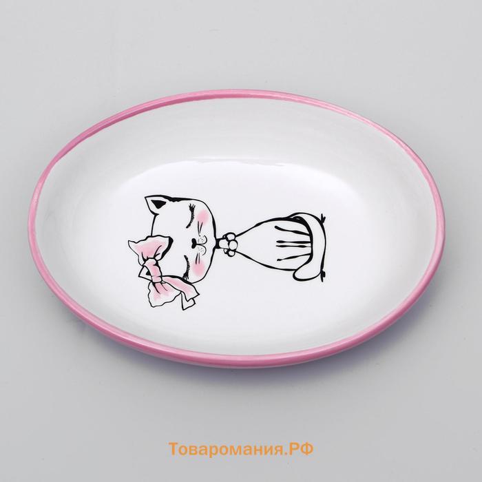 Блюдце керамическое "Милая киса" 200 мл  15,7 х 11,3 х 3,8 см, розовая