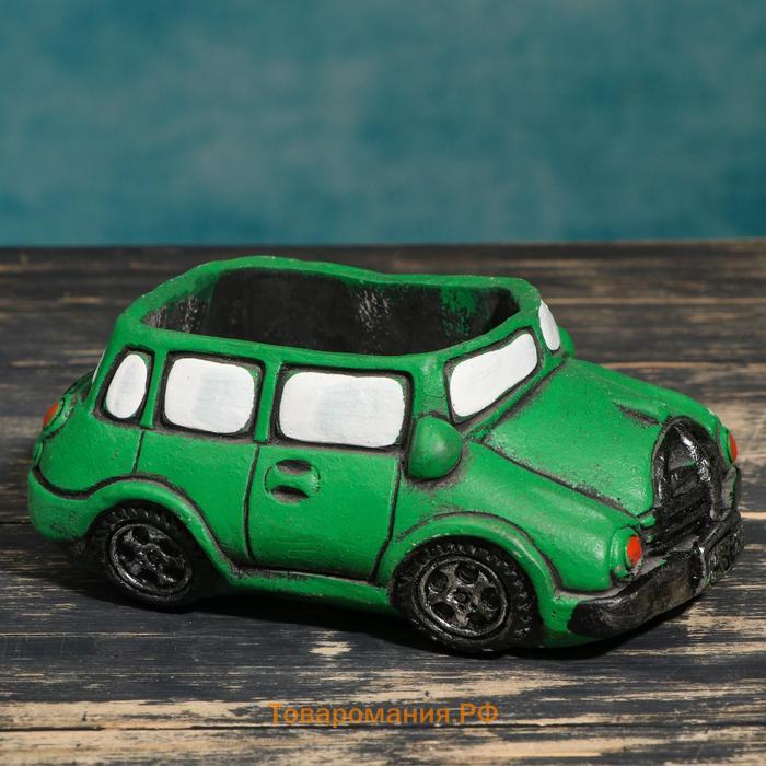 Горшок "Машинка" зеленый, 15х9х6см