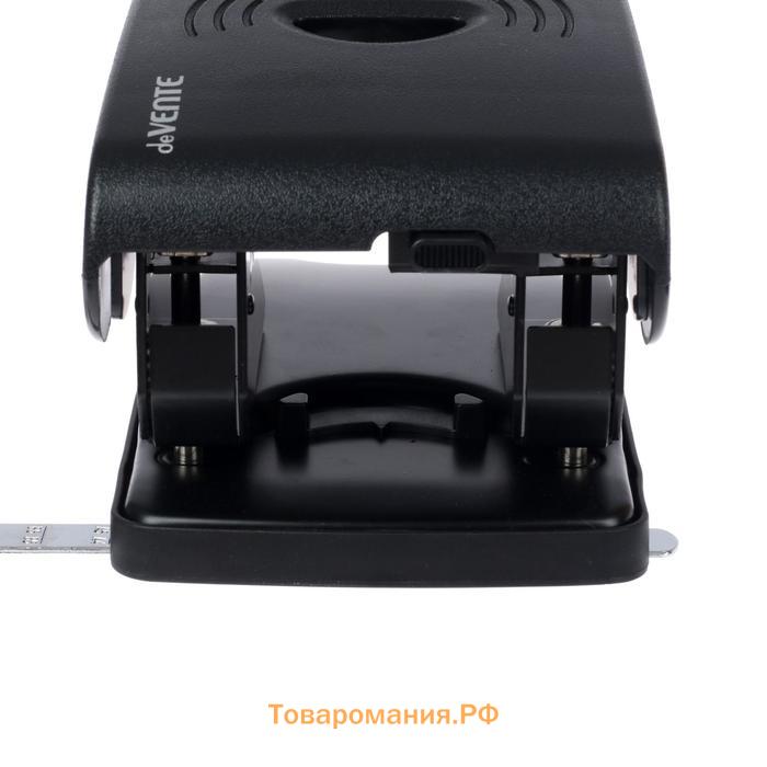 Дырокол МОЩНЫЙ на 65 листов, deVENTE Stripe, c линейкой, усиленный корпус, чёрный