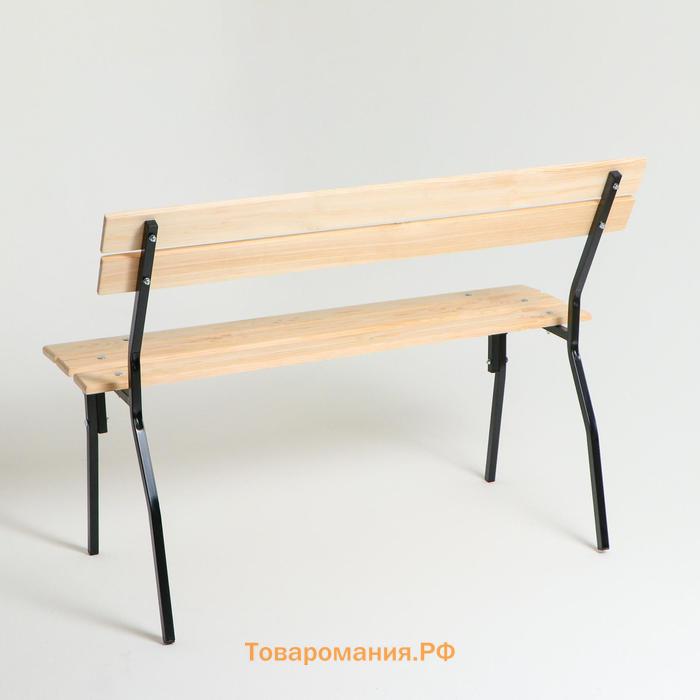 Садовая скамейка "Хит" деревянная со спинкой, металлические ножки, 1.2х0.33х0.45 м, уличная