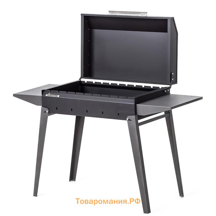 Мангал «Классика 600К», 100.2×38×69 см, 2 мм, складные ножки, боковые полки, крышка