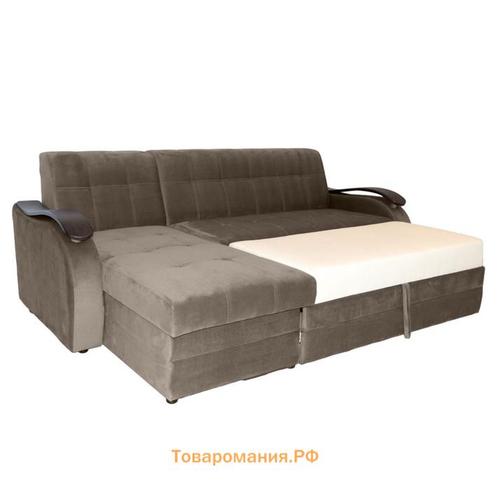 Угловой диван «Лео», механизм дельфин, левый угол, велюр, цвет коричневый