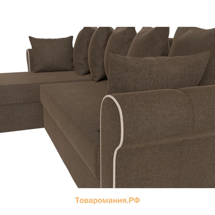 Угловой диван «Рейн», механизм еврокнижка, угол левый, рогожка, коричневый / кант бежевый