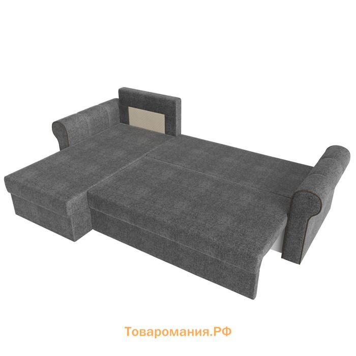 Угловой диван «Рейн», механизм еврокнижка, угол левый, рогожка, серый / кант коричневый