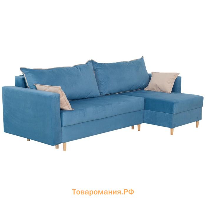 Угловой диван «Венеция», механизм еврокнижка, угол универсальный, велюр, цвет синий