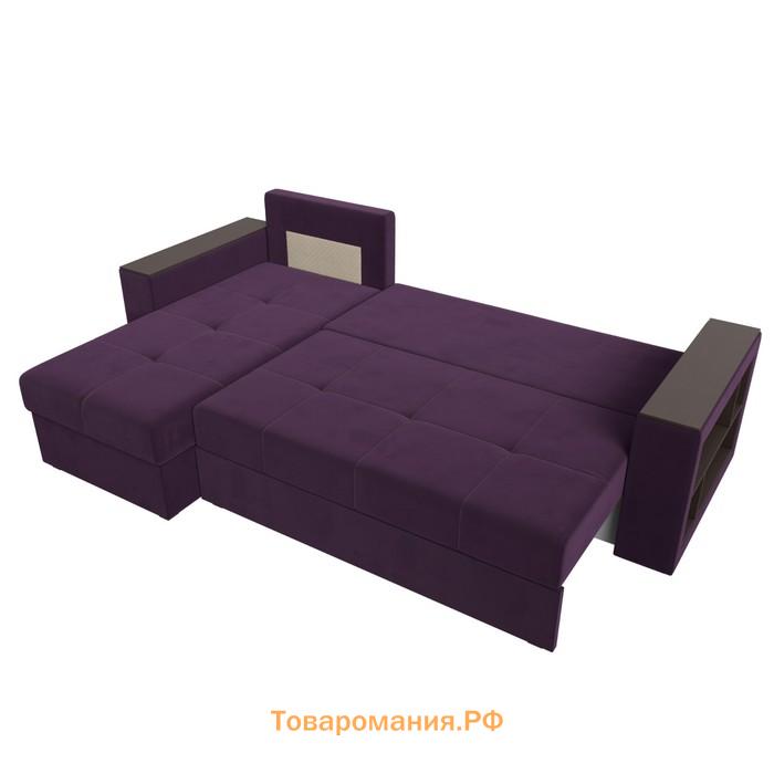 Угловой диван «Дубай лайт», еврокнижка, угол левый, велюр, цвет фиолетовый