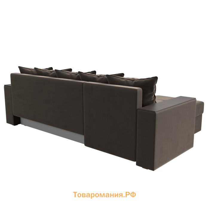 Угловой диван «Дубай лайт», еврокнижка, угол левый, велюр, цвет коричневый