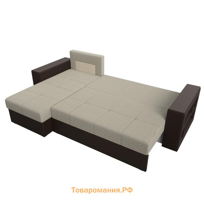 Угловой диван «Дубай лайт», еврокнижка, угол левый, рогожка корфу 02 / экокожа коричневый