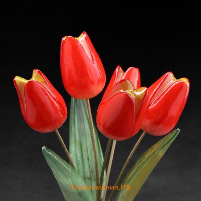 Сувенир "Тюльпаны в вазе", 5 цветков, красные, селенит, ангидрит