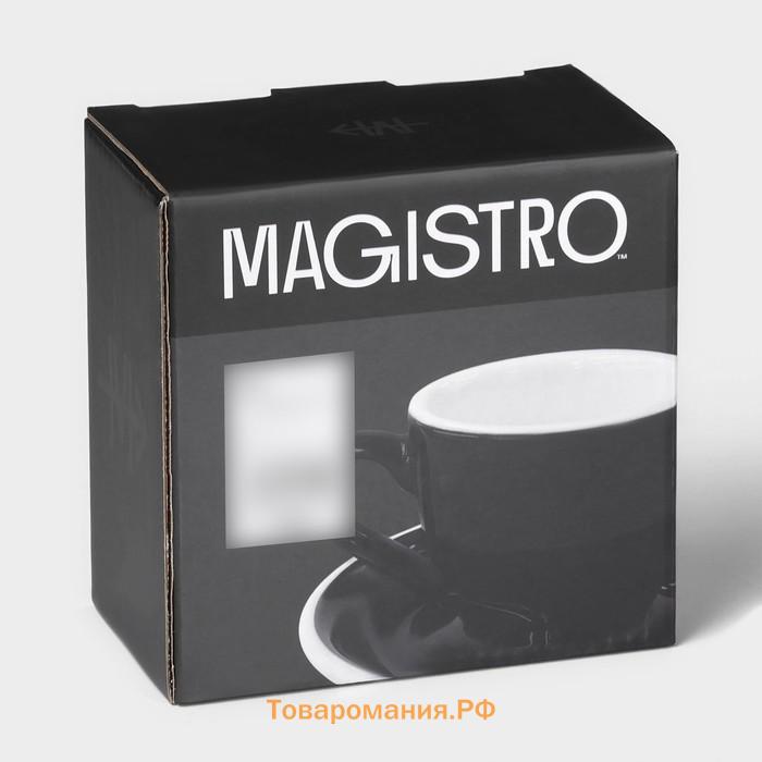 Кофейная пара Magistro Coffee time, чашка 80 мл, блюдце d=11,5 см, фарфор, чёрная