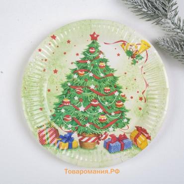 Тарелка новогодняя бумажная одноразовая «Ёлочка», 6 шт.