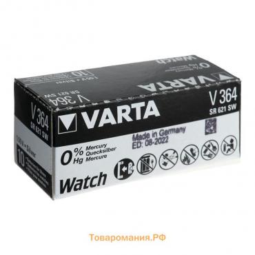 Батарейка цинковая Varta, V364 (SR621SW/G1)-1BL, 1.55В , блистер, 1 шт.
