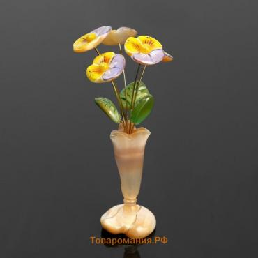 Сувенир Ваза "Росток" с фиалками ,5 цветков, селенит