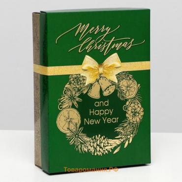 Подарочная коробка "Merry Christmas", зелёная, 21 х 15 х 5,7 см