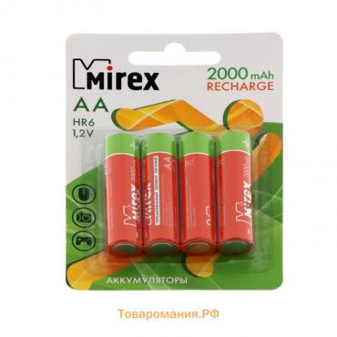 Аккумулятор Mirex, Ni-Mh, AA, HR6-4BL, 1.2В, 2000 мАч, блистер, 4 шт.