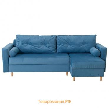 Угловой диван «Киото», механизм еврокнижка, угол универсальный, велюр, цвет синий